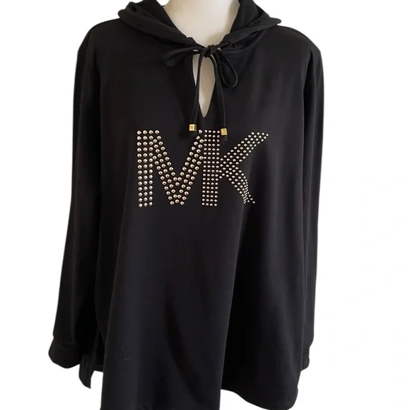 MICHAEL KORS GOLD STUDDED BLACK HOODIE Size 2X Black Goldtone Hardware - Picture 3 of 13